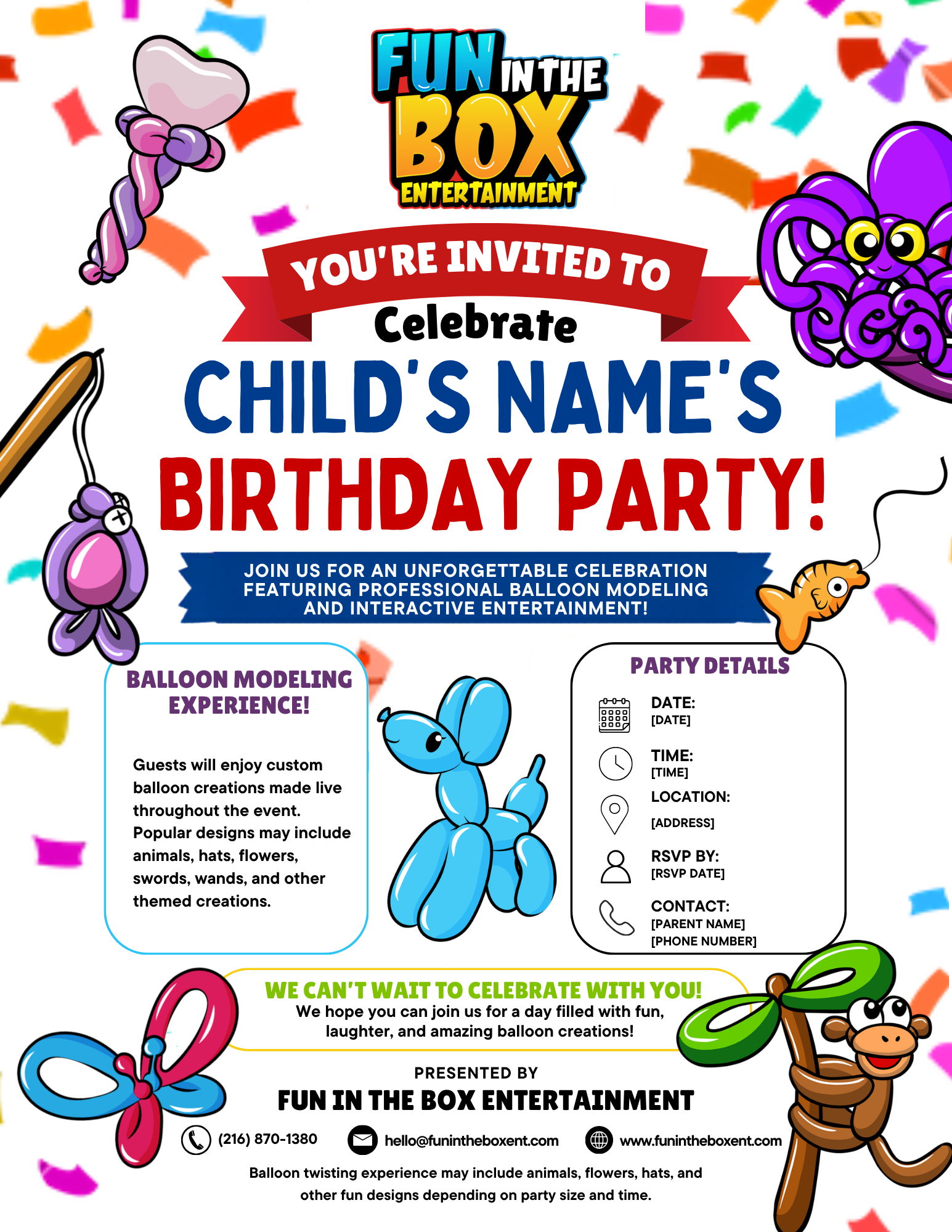 Personalized digital birthday party flyer example